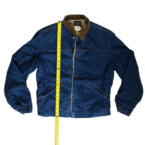 Vintage Wrangler Corduroy Collar Fur Lined Denim Jean Jacket Lined Size 42 Large - Picture 7 of 9
